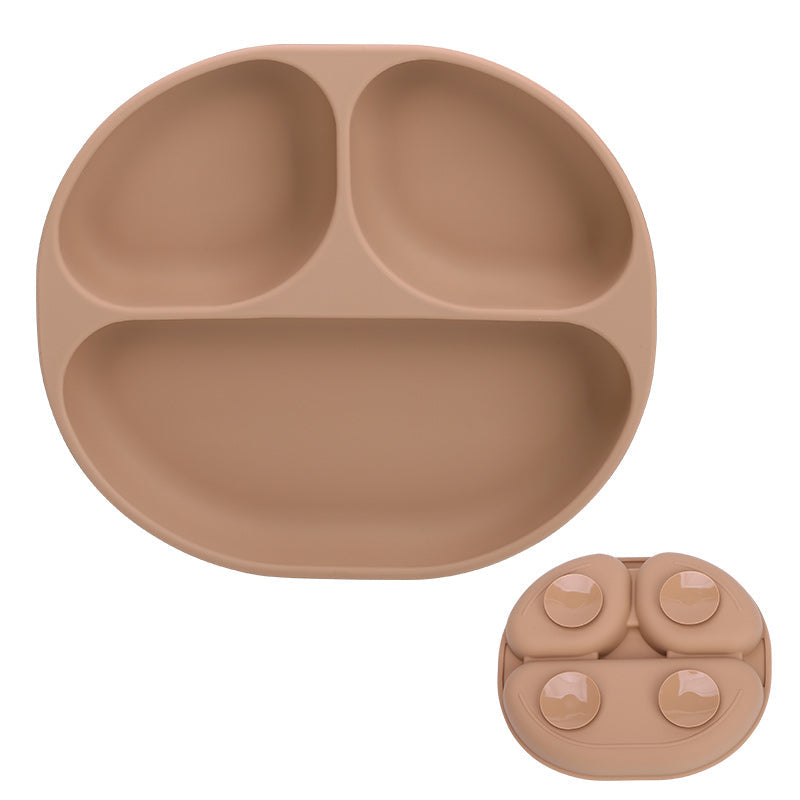 Plato de silicona dividido para bebé con base adherente antideslizante - Color café libre de BPA