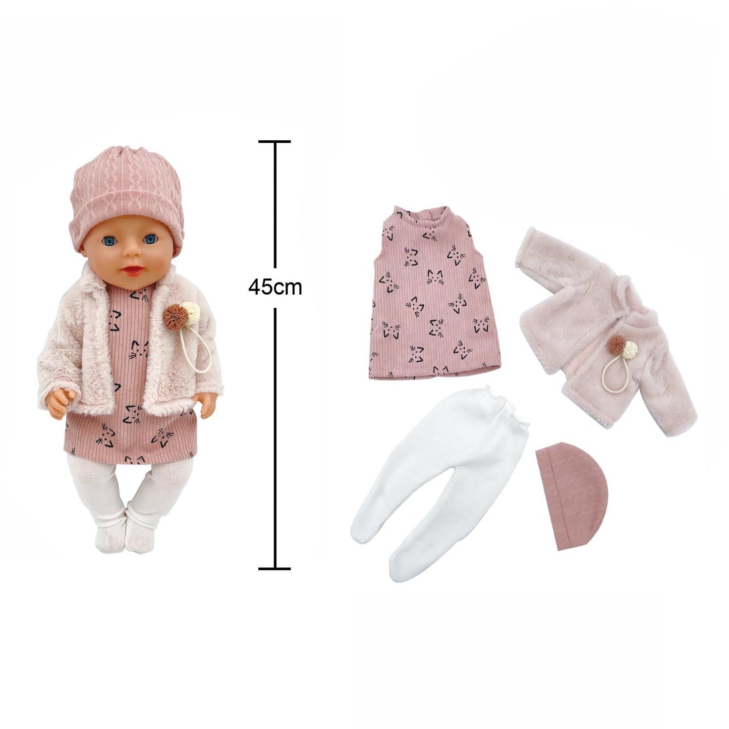 ROPA BEBÉ REBORN VESTIDO ROSA GATITOS
