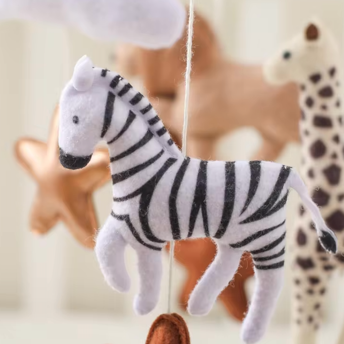 Móvil bebé animales de madera y tela para cuna, decoración infantil nórdica