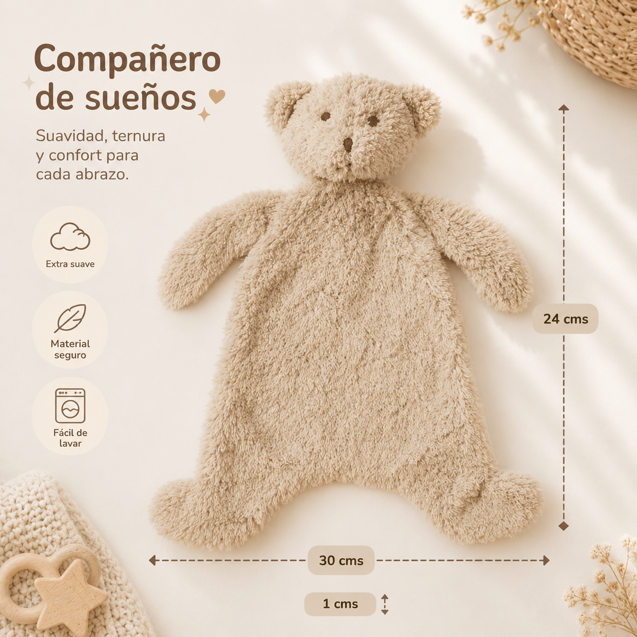 Tutito de apego con osito arena para bebé, compañero de descanso suave