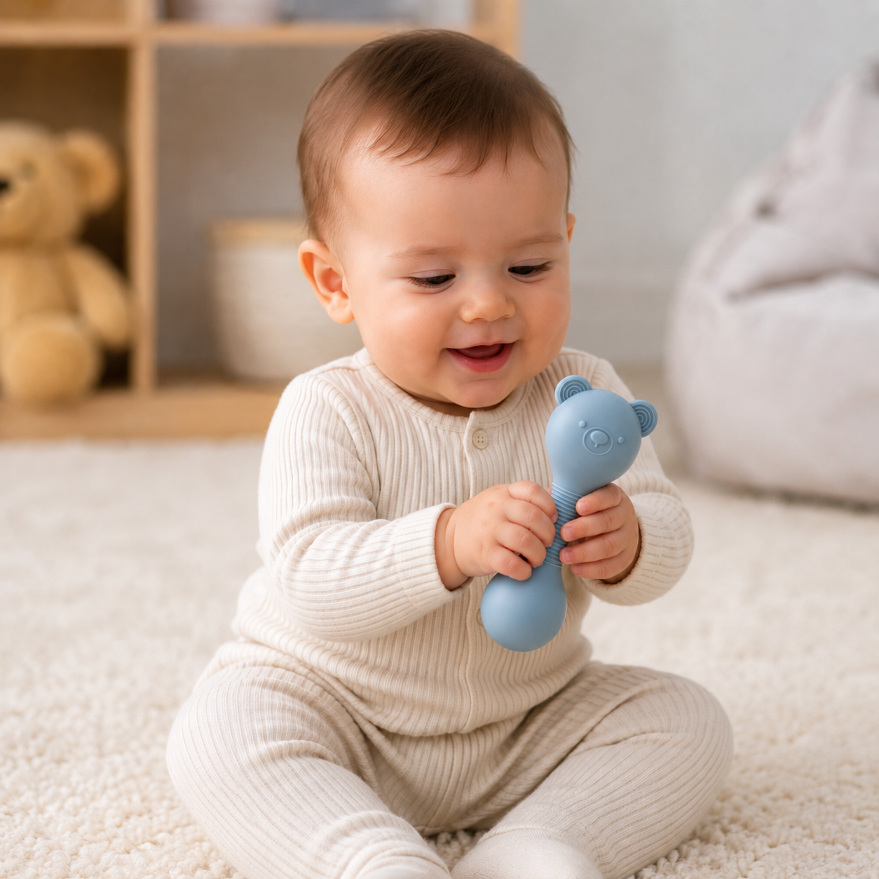 Sonajero cascabel de silicona para bebé, juguete de estimulación temprana