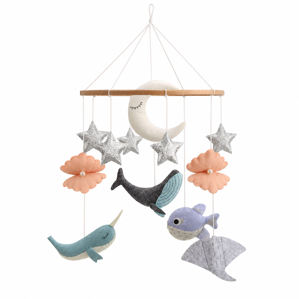 Móvil bebé océano de madera para cuna, decoración infantil nórdica