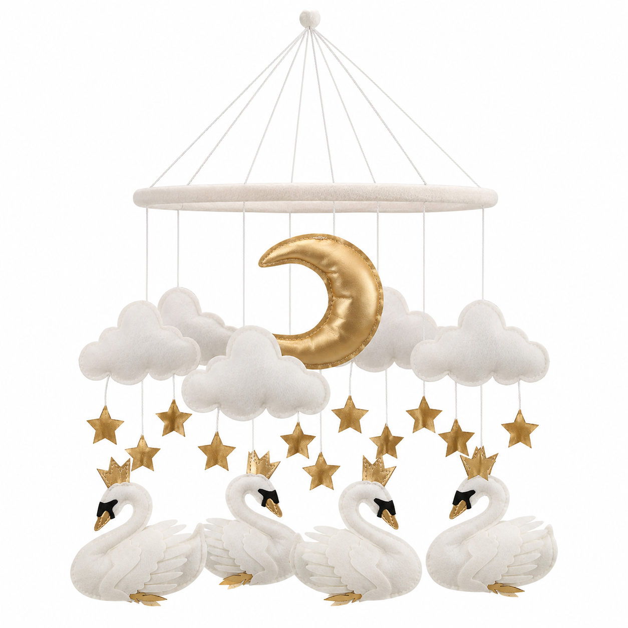 Móvil bebé cisnes y estrellas de madera para cuna, decoración infantil nórdica