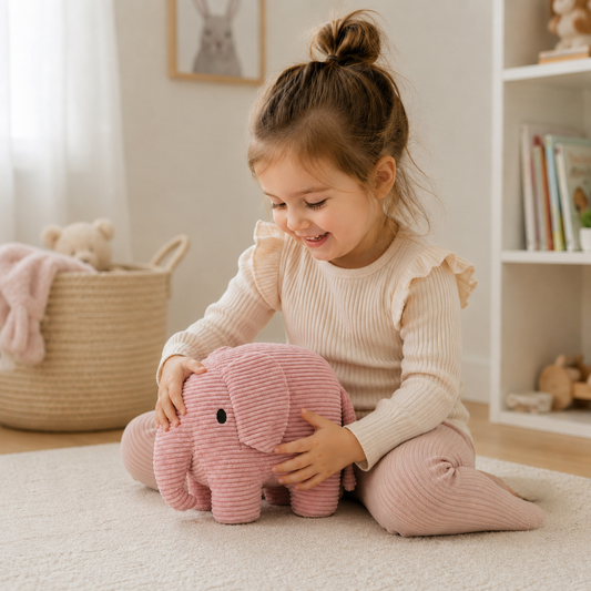 Peluche elefante de corduroy rosa suave para bebé, diseño nórdico