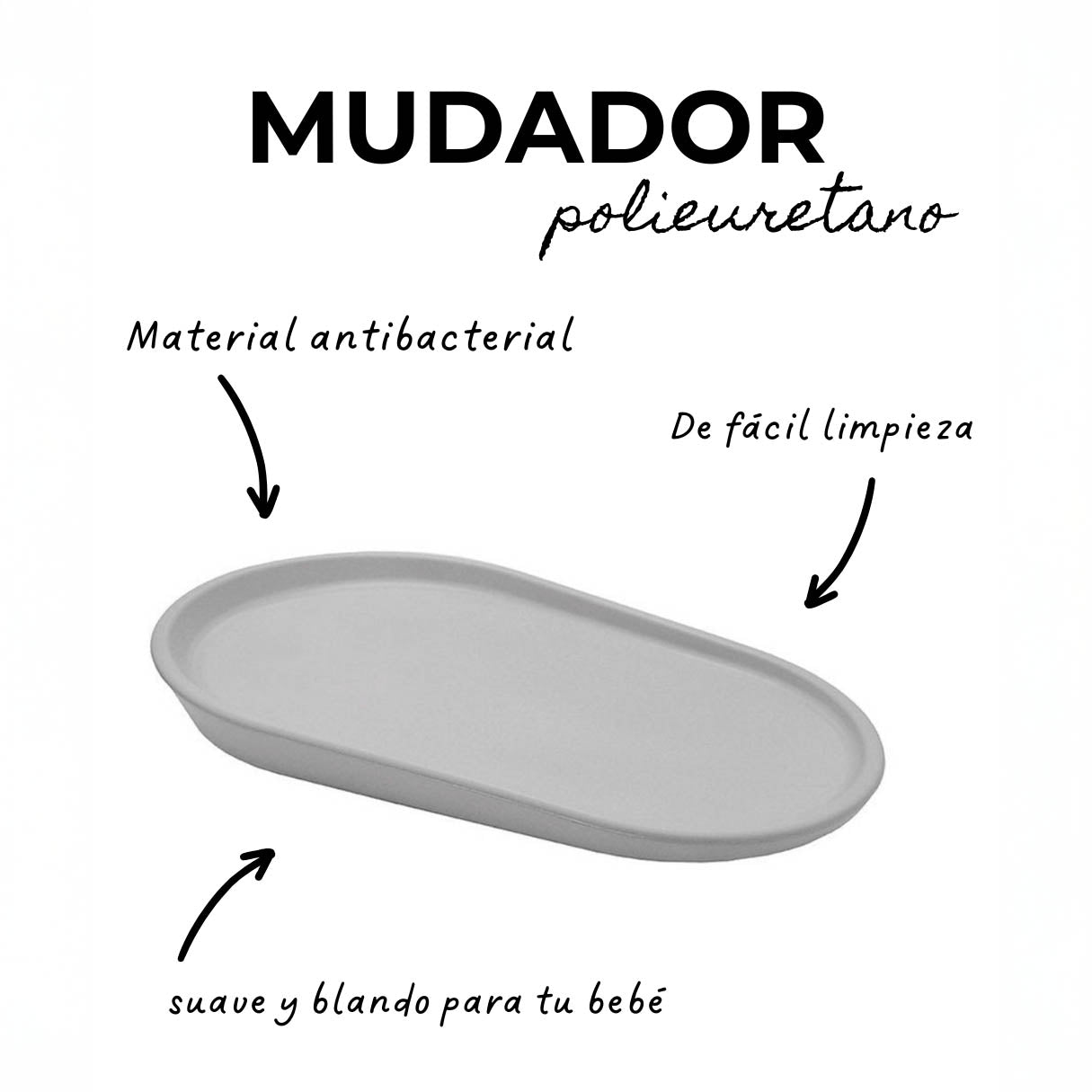 Detalle del mudador EVA gris impermeable para bebé, superficie fácil de limpiar