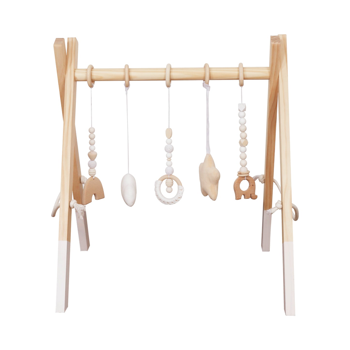 Gimnasio de actividades de madera para bebé con colgantes, juego sensorial