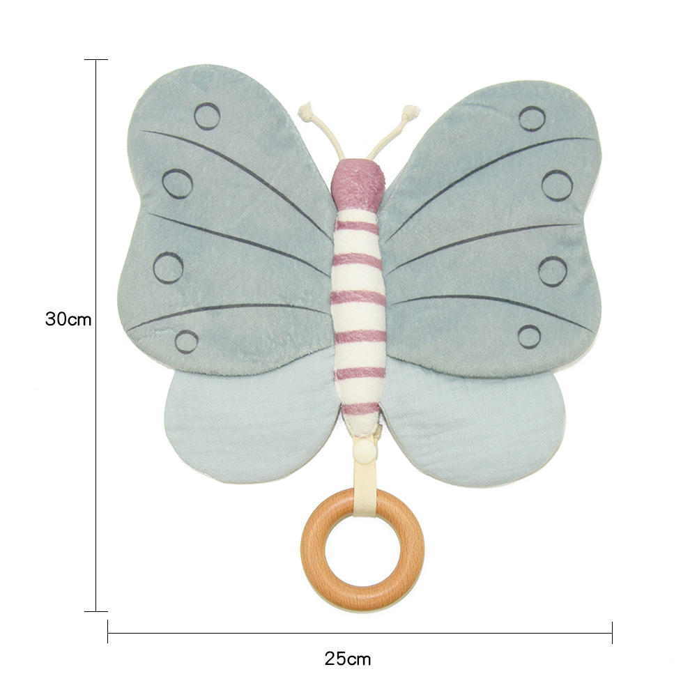 Mariposa sensorial de tela suave para bebé, estimula el tacto y la vista